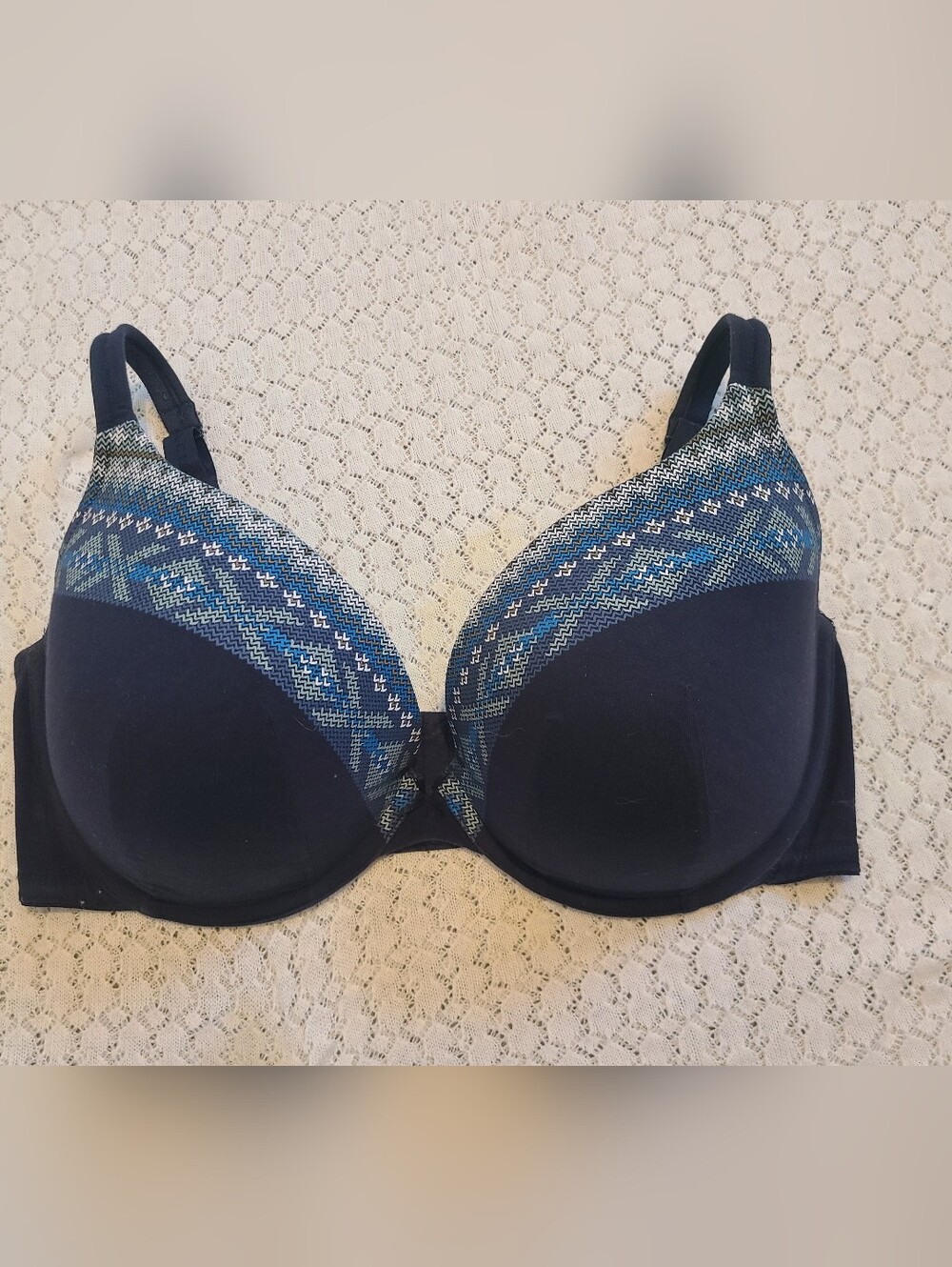 40G Cacique Lane Bryant Boost Plunge Navy Blue Patterned T-Shirt Bra